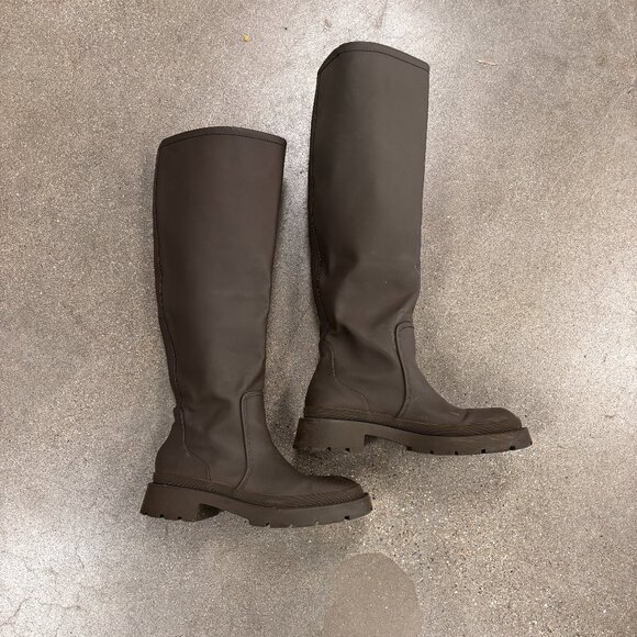 Zara Khaki Green Knee-High Rubber Rain Boots - Picture 5 of 8